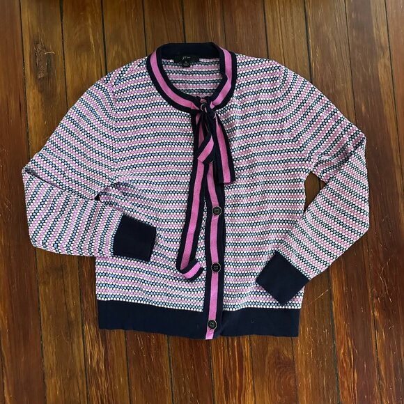 J. Crew Lady Cardigan In Navy Fuchsia - Picture 2 of 6